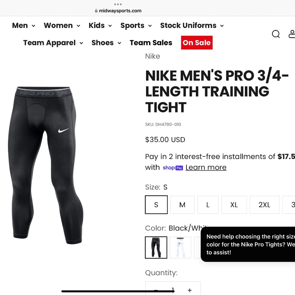 Nike Men’s Pro 3/4 length training tight
